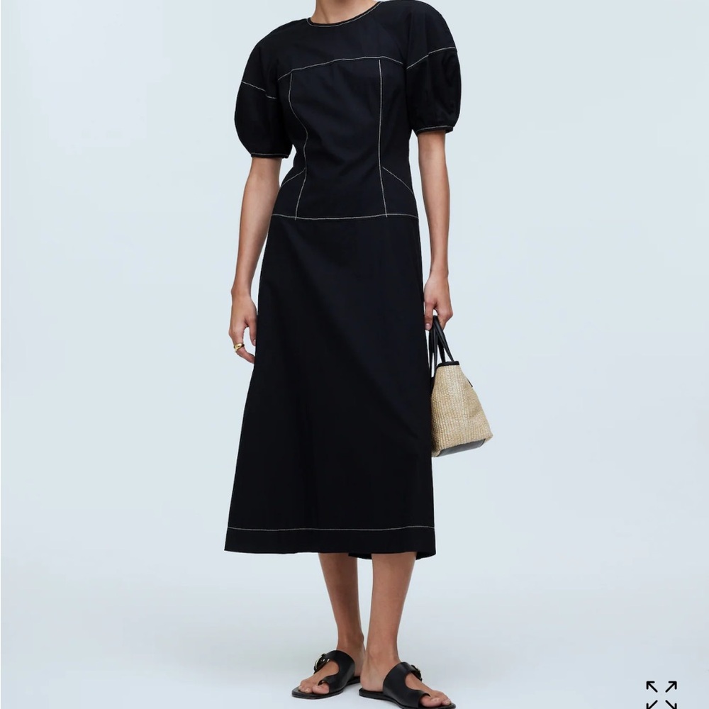 Madewell puff sleeve drop waist midi dress